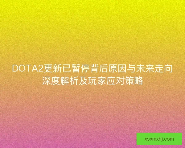 DOTA2更新已暂停背后原因与未来走向深度解析及玩家应对策略